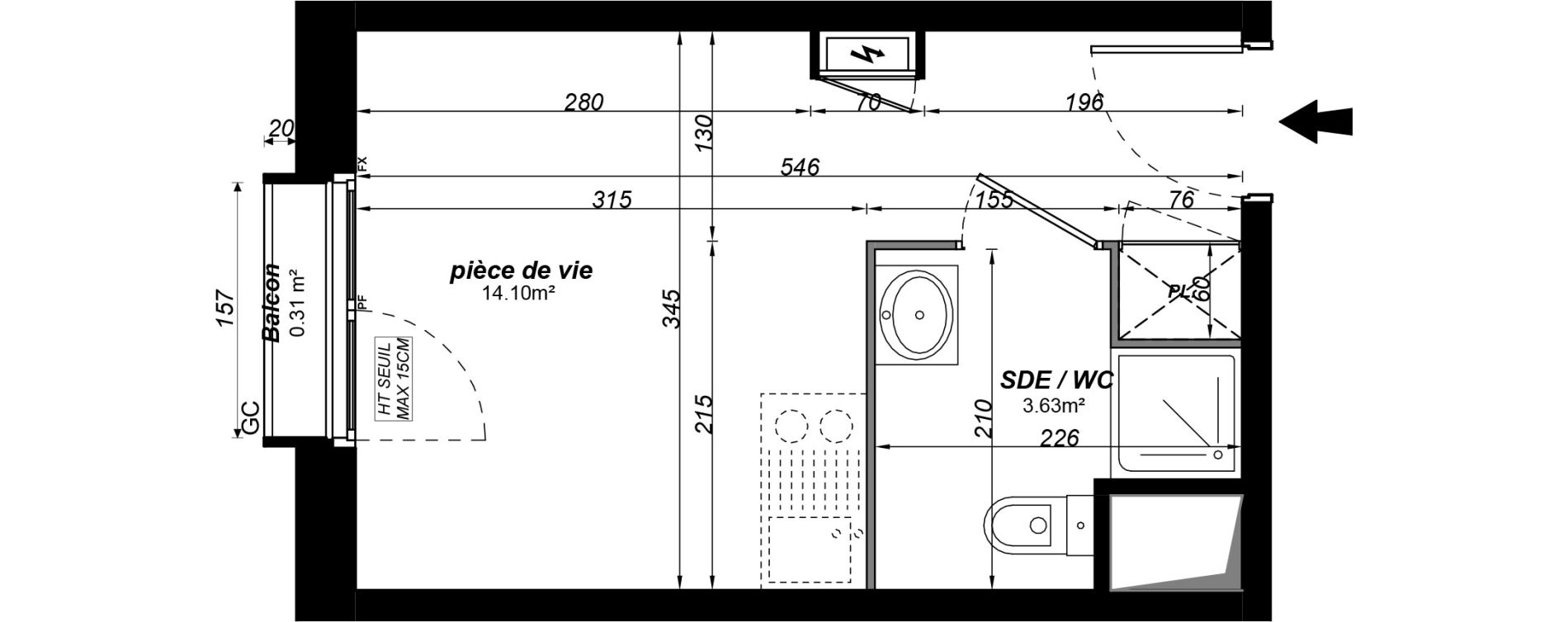 Appartement T1 meubl&eacute; de 17,73 m2 &agrave; Jou&eacute;-L&egrave;s-Tours Alouette grande bruere