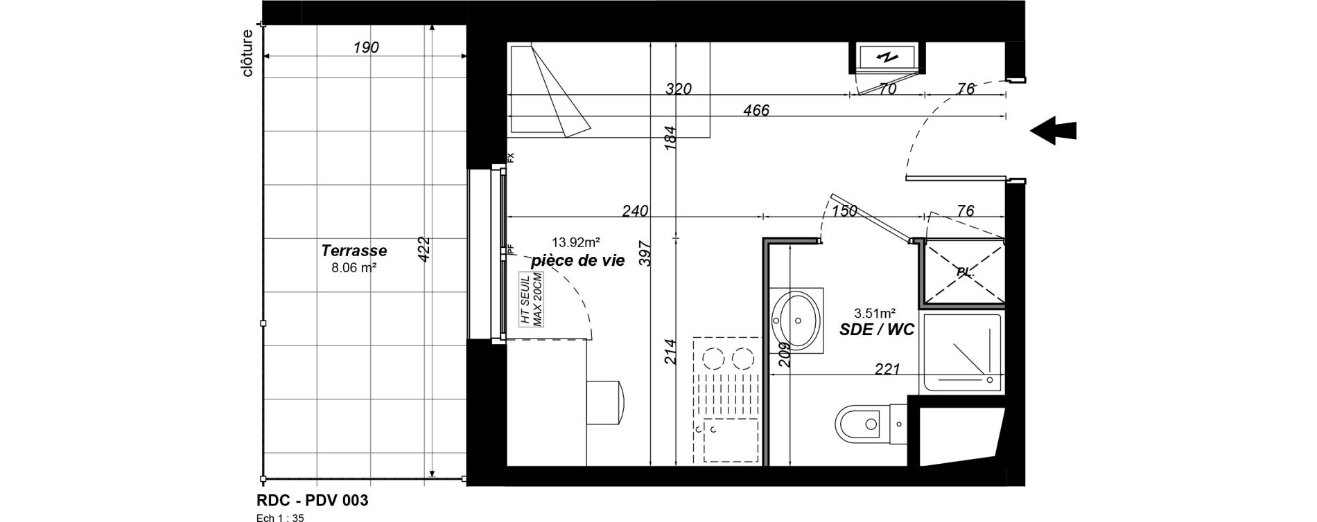 Appartement T1 meubl&eacute; de 17,43 m2 &agrave; Jou&eacute;-L&egrave;s-Tours Alouette grande bruere