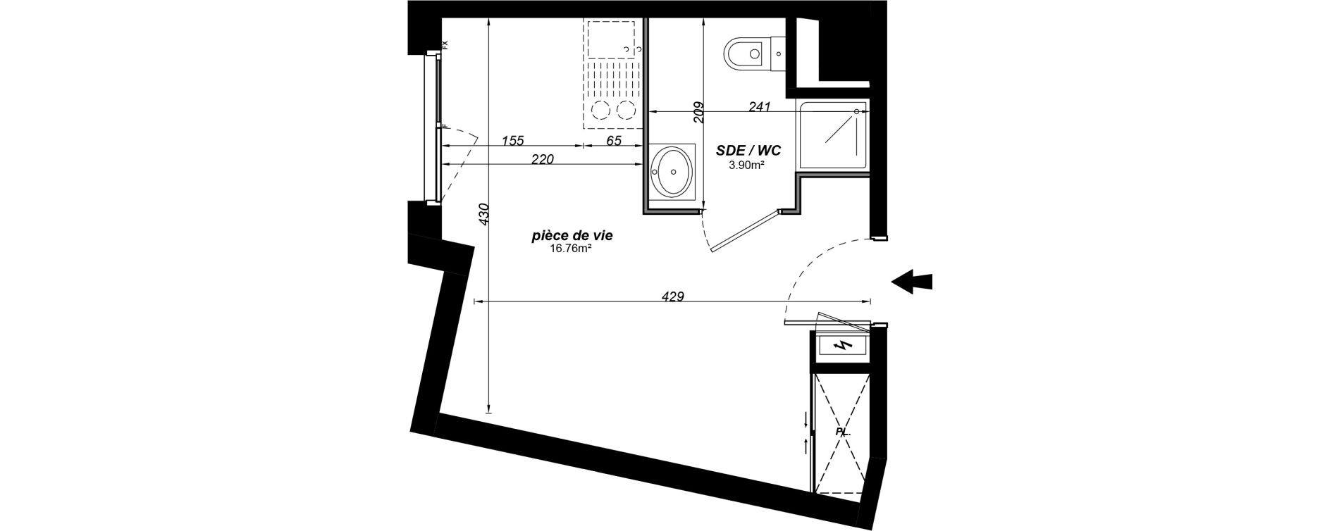 Appartement T1 meubl&eacute; de 20,66 m2 &agrave; Jou&eacute;-L&egrave;s-Tours Alouette grande bruere