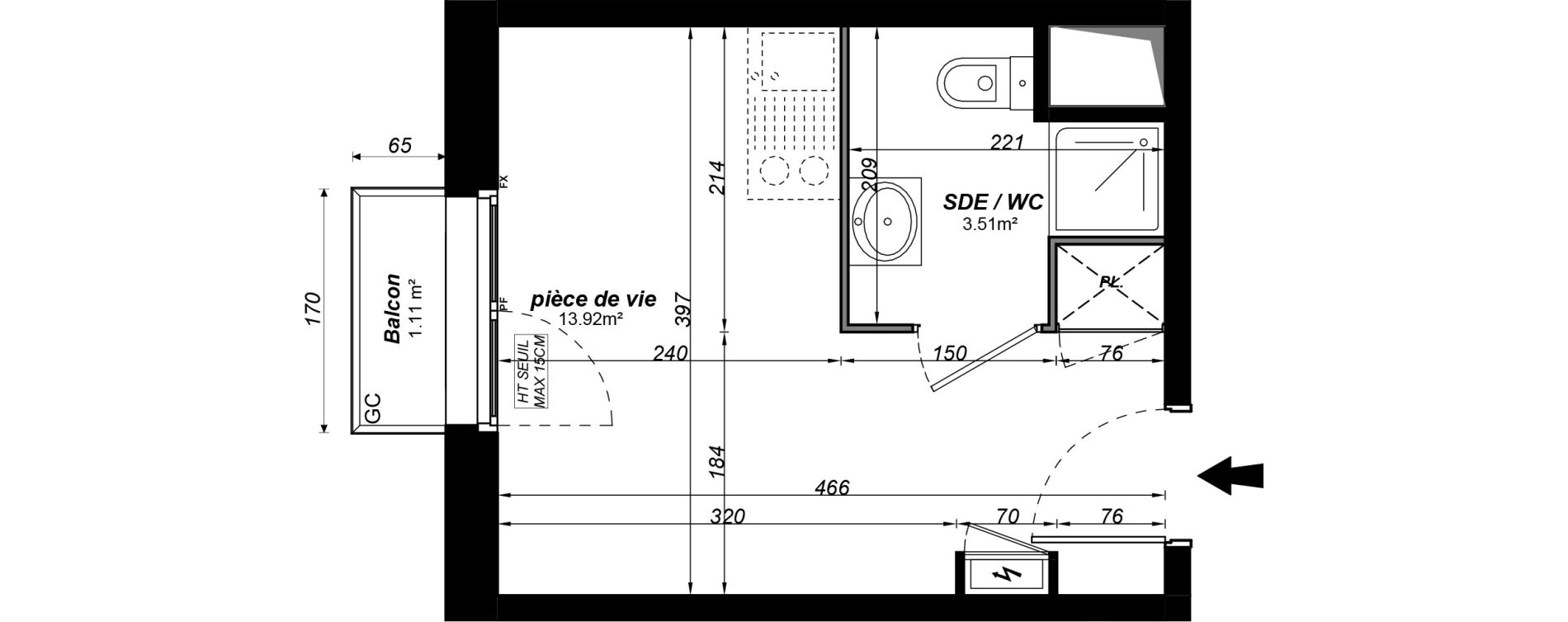 Appartement T1 meubl&eacute; de 17,43 m2 &agrave; Jou&eacute;-L&egrave;s-Tours Alouette grande bruere