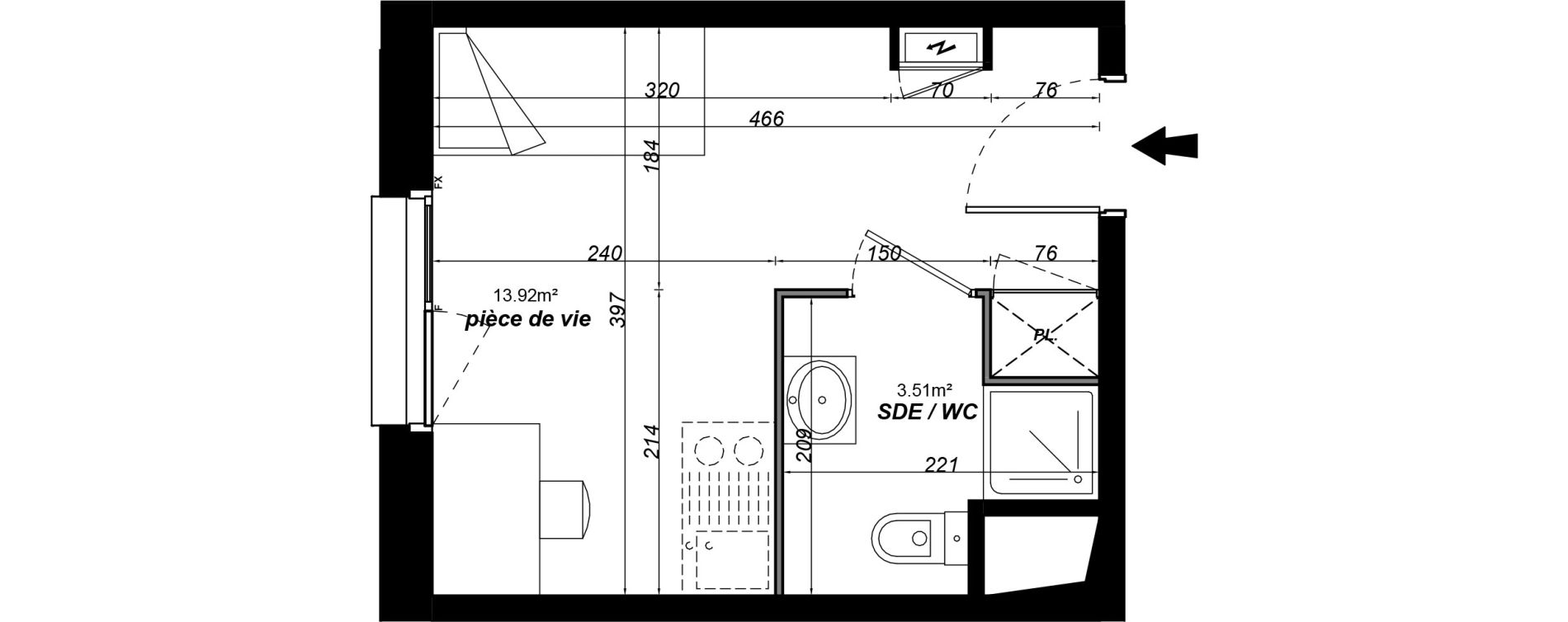 Appartement T1 meubl&eacute; de 17,43 m2 &agrave; Jou&eacute;-L&egrave;s-Tours Alouette grande bruere