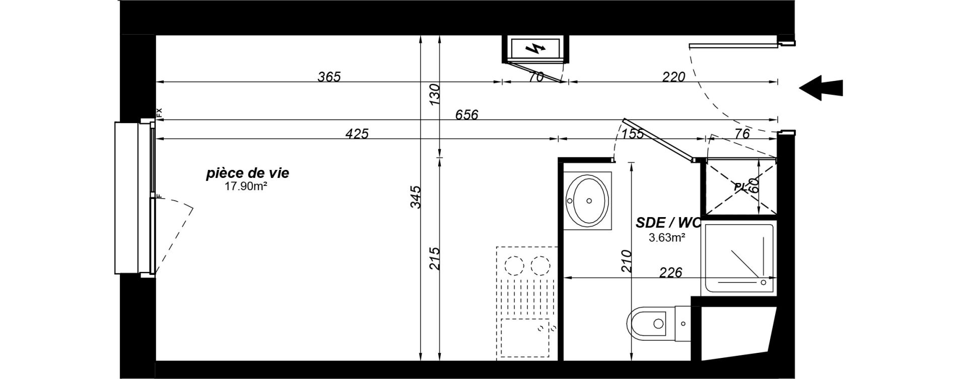 Appartement T1 meubl&eacute; de 21,53 m2 &agrave; Jou&eacute;-L&egrave;s-Tours Alouette grande bruere