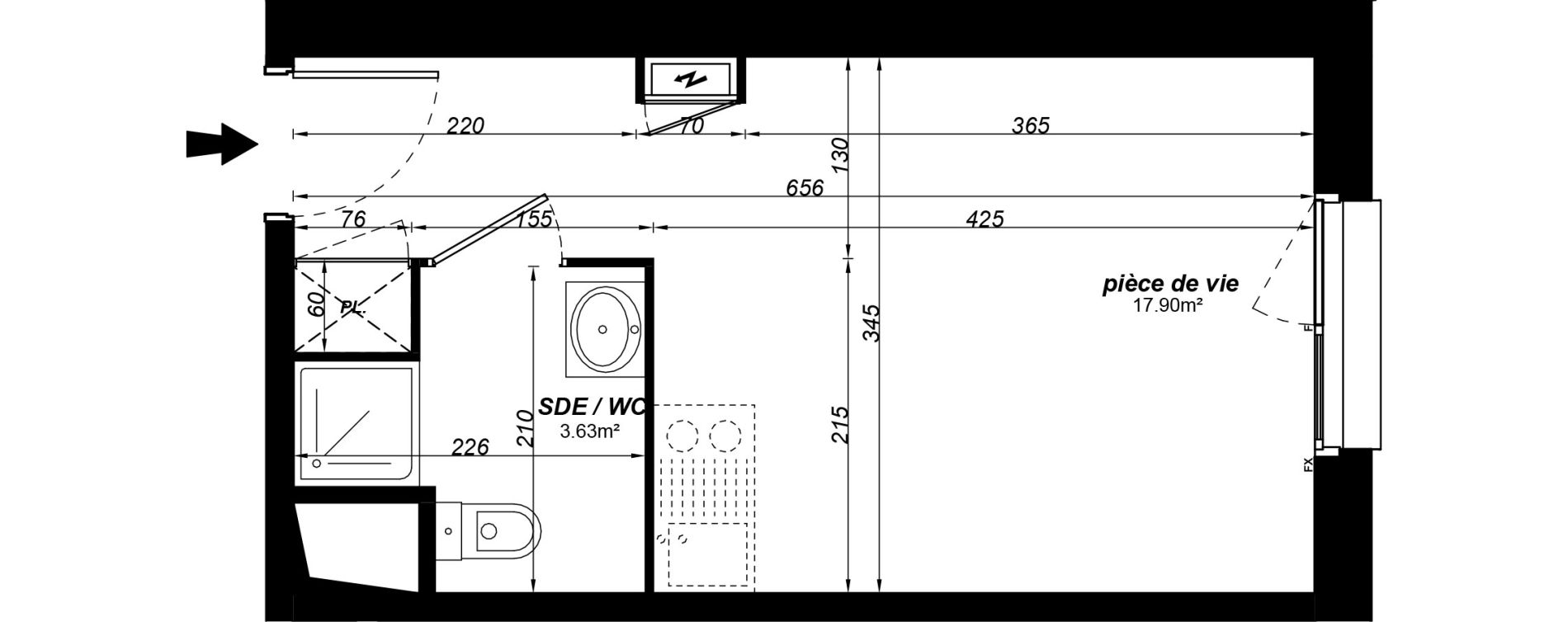 Appartement T1 meubl&eacute; de 21,53 m2 &agrave; Jou&eacute;-L&egrave;s-Tours Alouette grande bruere