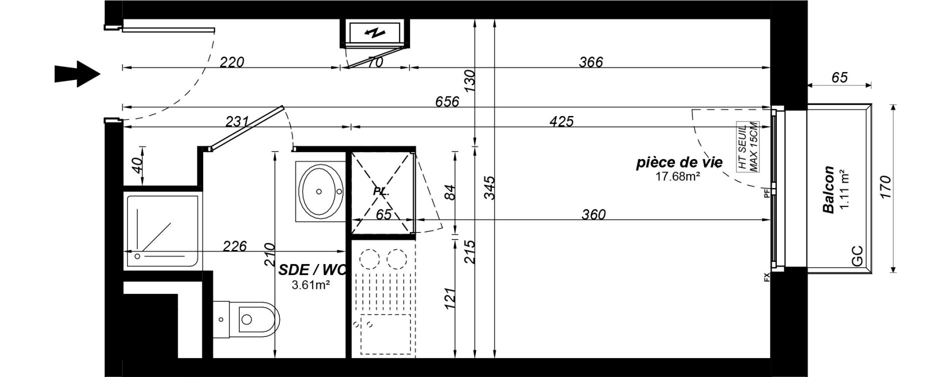 Appartement T1 meubl&eacute; de 21,29 m2 &agrave; Jou&eacute;-L&egrave;s-Tours Alouette grande bruere