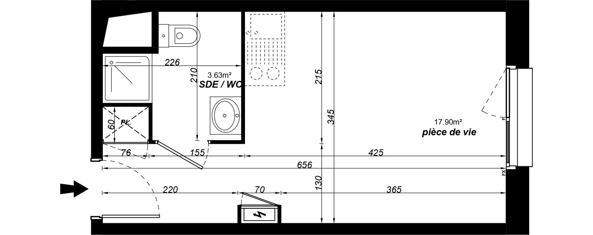 Appartement T1 meubl&eacute; de 21,53 m2 &agrave; Jou&eacute;-L&egrave;s-Tours Alouette grande bruere