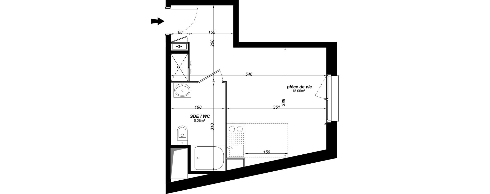 Appartement T1 meubl&eacute; de 24,25 m2 &agrave; Jou&eacute;-L&egrave;s-Tours Alouette grande bruere