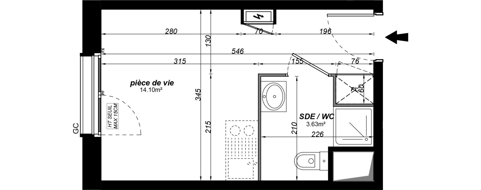 Appartement T1 meubl&eacute; de 17,73 m2 &agrave; Jou&eacute;-L&egrave;s-Tours Alouette grande bruere