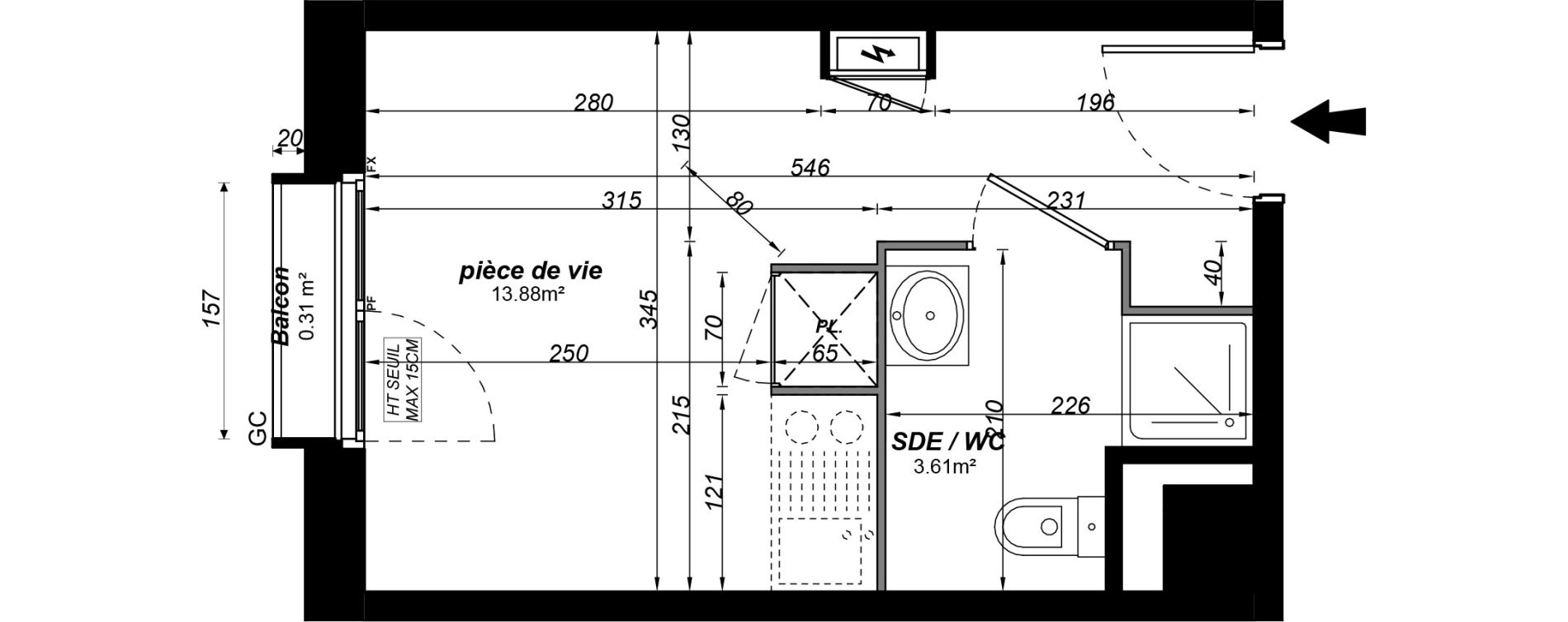 Appartement T1 meubl&eacute; de 17,49 m2 &agrave; Jou&eacute;-L&egrave;s-Tours Alouette grande bruere