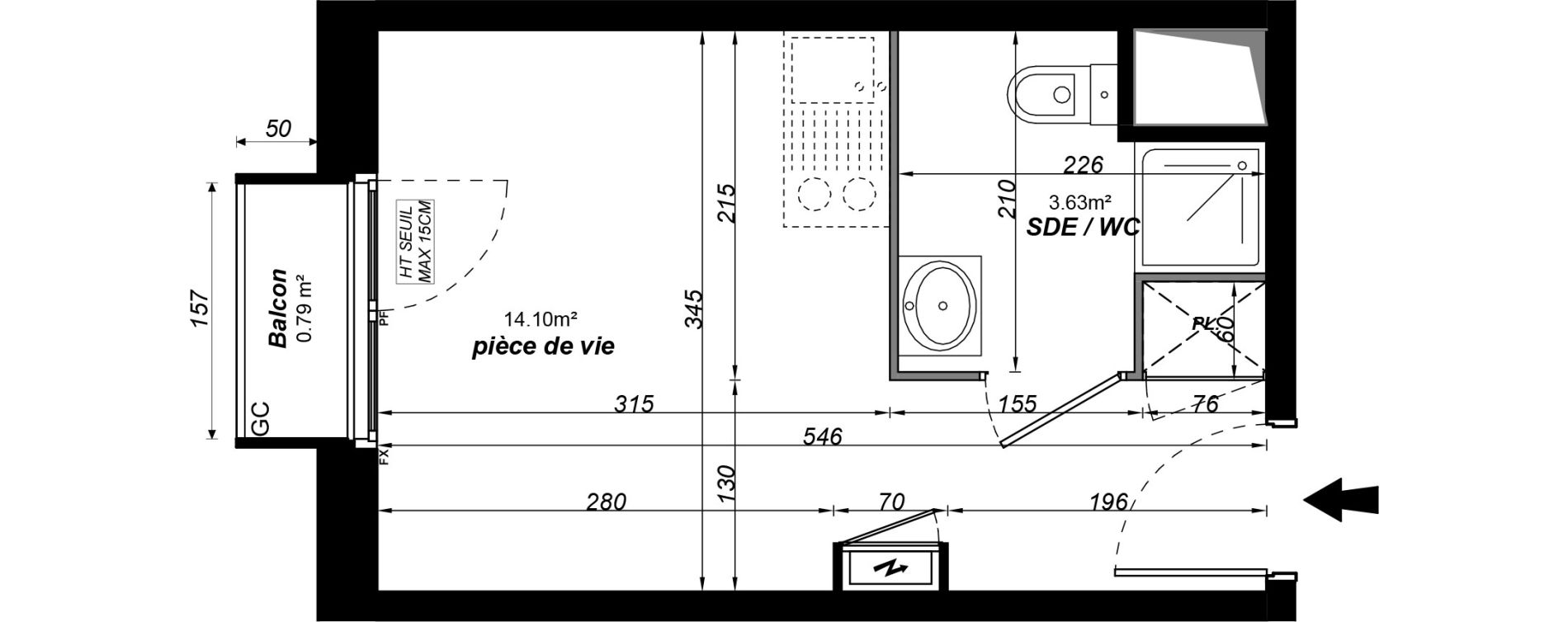 Appartement T1 meubl&eacute; de 17,73 m2 &agrave; Jou&eacute;-L&egrave;s-Tours Alouette grande bruere