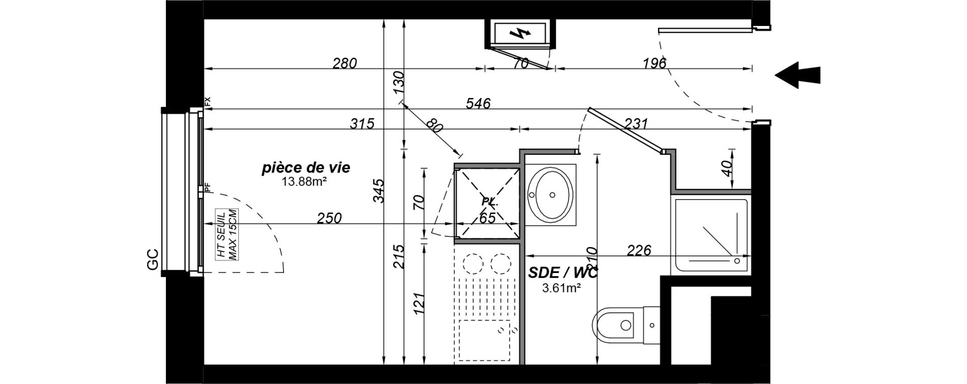 Appartement T1 meubl&eacute; de 17,49 m2 &agrave; Jou&eacute;-L&egrave;s-Tours Alouette grande bruere