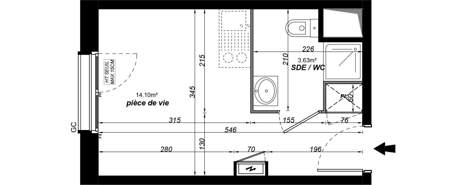 Appartement T1 meubl&eacute; de 17,73 m2 &agrave; Jou&eacute;-L&egrave;s-Tours Alouette grande bruere