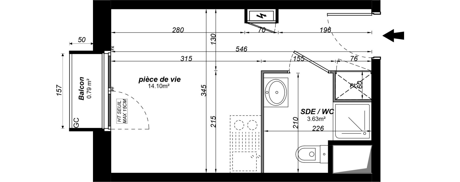 Appartement T1 meubl&eacute; de 17,73 m2 &agrave; Jou&eacute;-L&egrave;s-Tours Alouette grande bruere