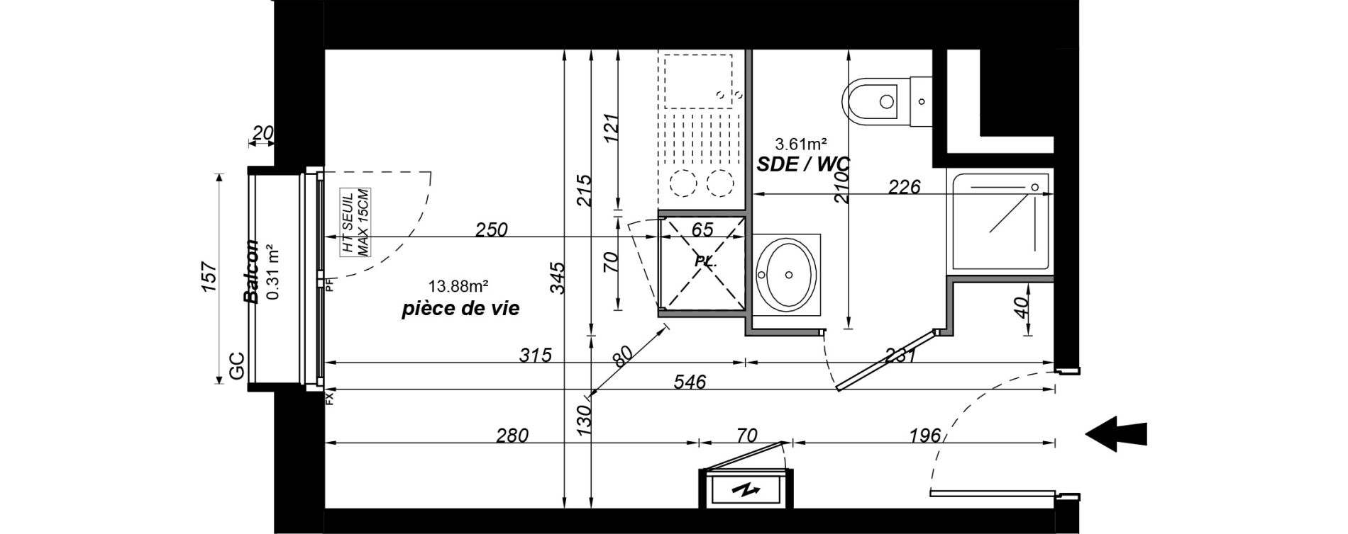 Appartement T1 meubl&eacute; de 17,49 m2 &agrave; Jou&eacute;-L&egrave;s-Tours Alouette grande bruere