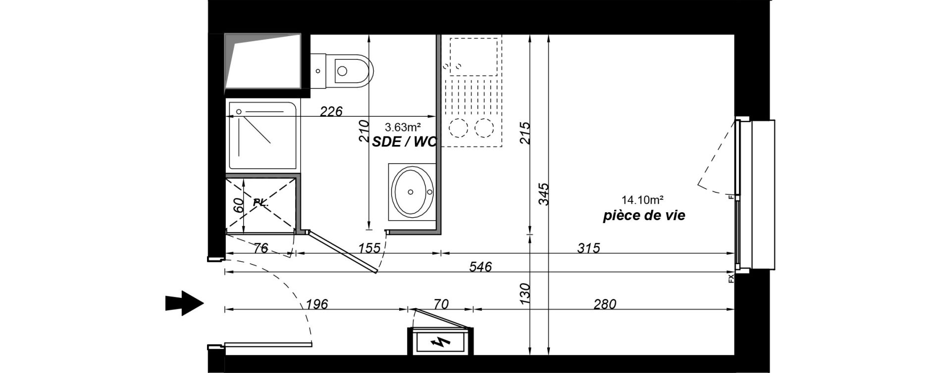 Appartement T1 meubl&eacute; de 17,73 m2 &agrave; Jou&eacute;-L&egrave;s-Tours Alouette grande bruere