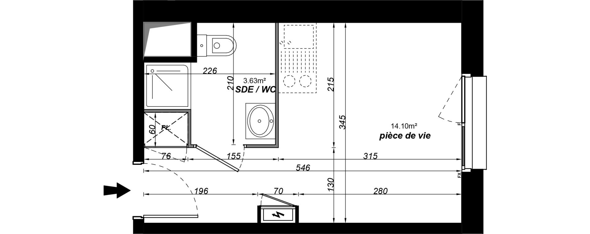 Appartement T1 meubl&eacute; de 17,73 m2 &agrave; Jou&eacute;-L&egrave;s-Tours Alouette grande bruere