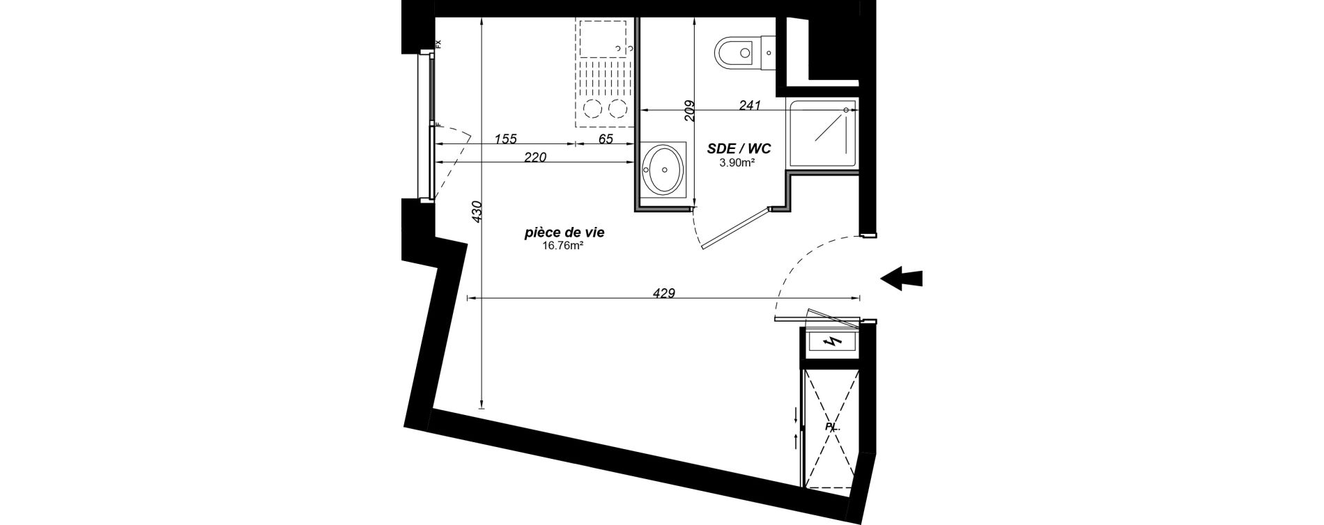 Appartement T1 meubl&eacute; de 20,66 m2 &agrave; Jou&eacute;-L&egrave;s-Tours Alouette grande bruere