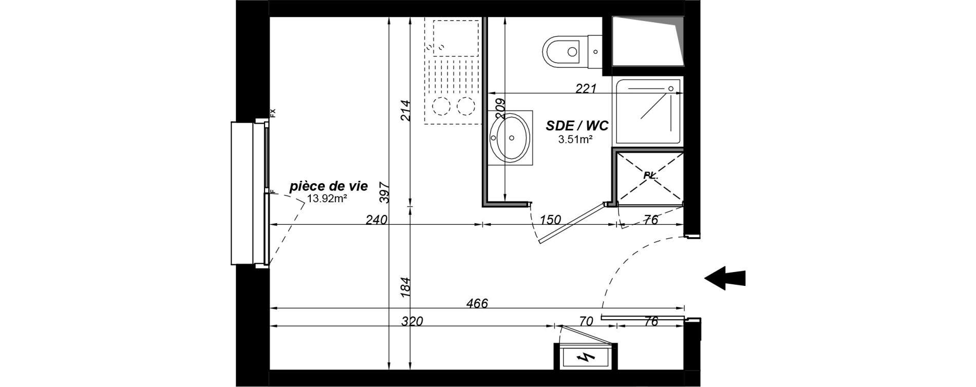 Appartement T1 meubl&eacute; de 17,43 m2 &agrave; Jou&eacute;-L&egrave;s-Tours Alouette grande bruere