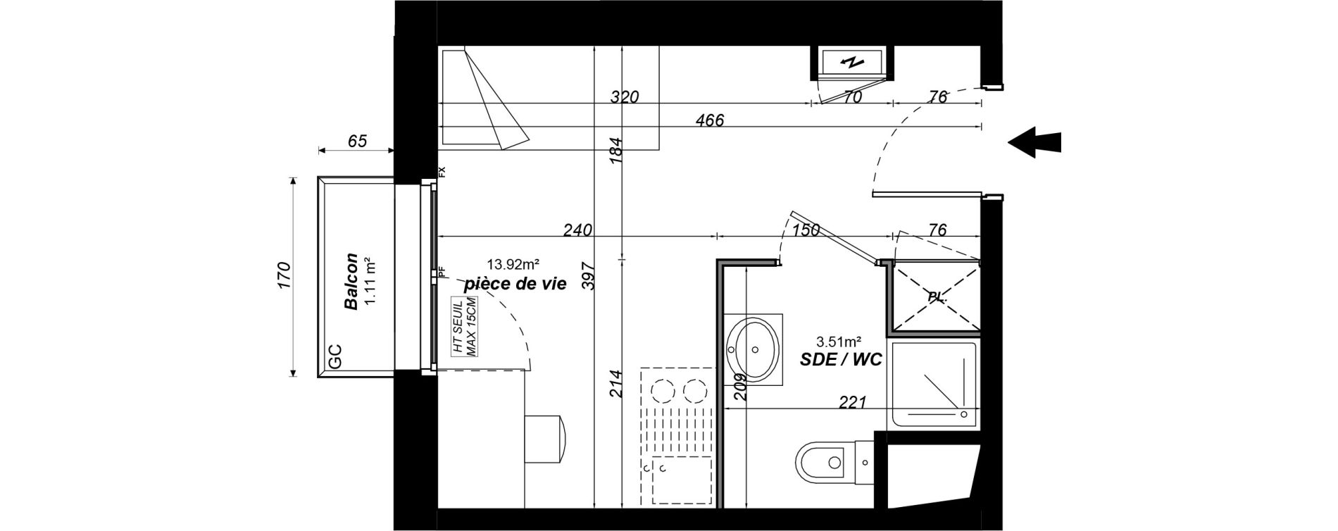 Appartement T1 meubl&eacute; de 17,43 m2 &agrave; Jou&eacute;-L&egrave;s-Tours Alouette grande bruere