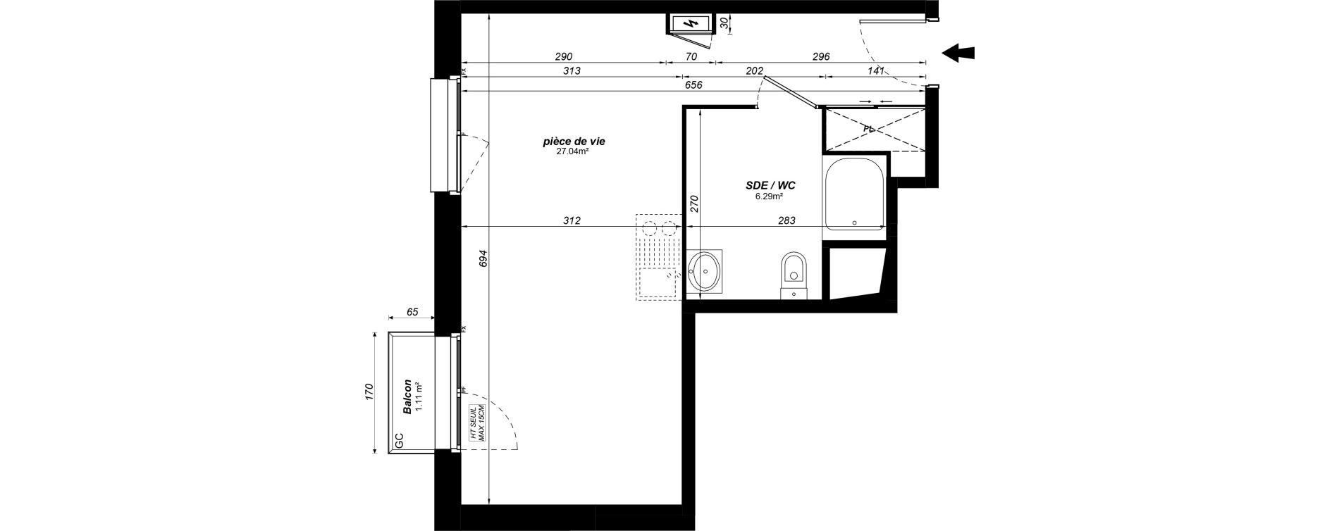 Appartement T1 meubl&eacute; de 33,33 m2 &agrave; Jou&eacute;-L&egrave;s-Tours Alouette grande bruere