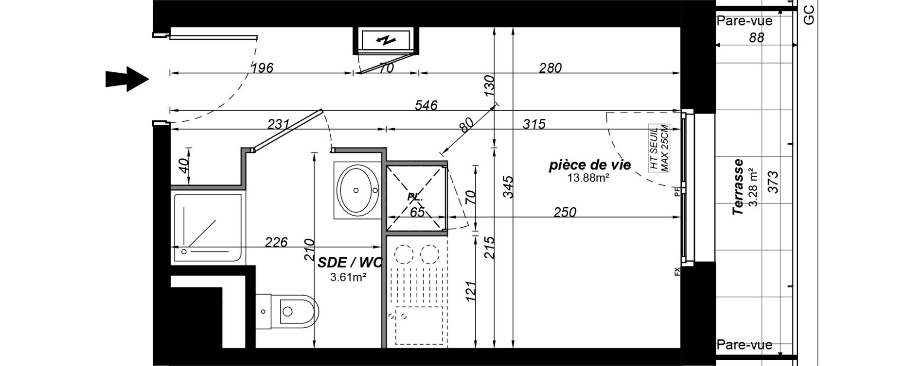 Appartement T1 meubl&eacute; de 17,49 m2 &agrave; Jou&eacute;-L&egrave;s-Tours Alouette grande bruere