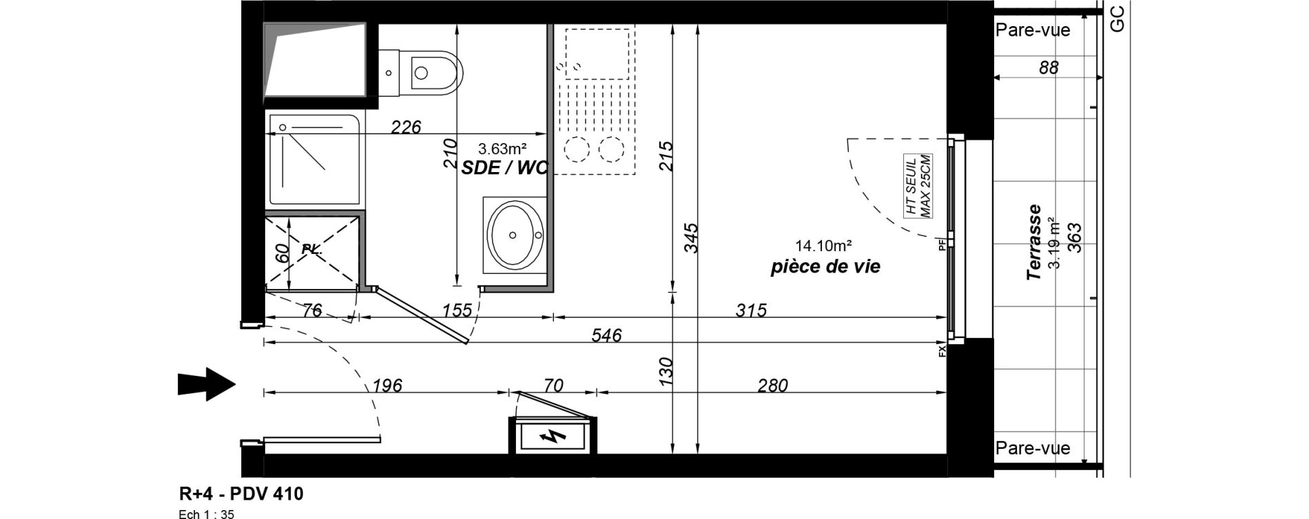 Appartement T1 meubl&eacute; de 17,73 m2 &agrave; Jou&eacute;-L&egrave;s-Tours Alouette grande bruere