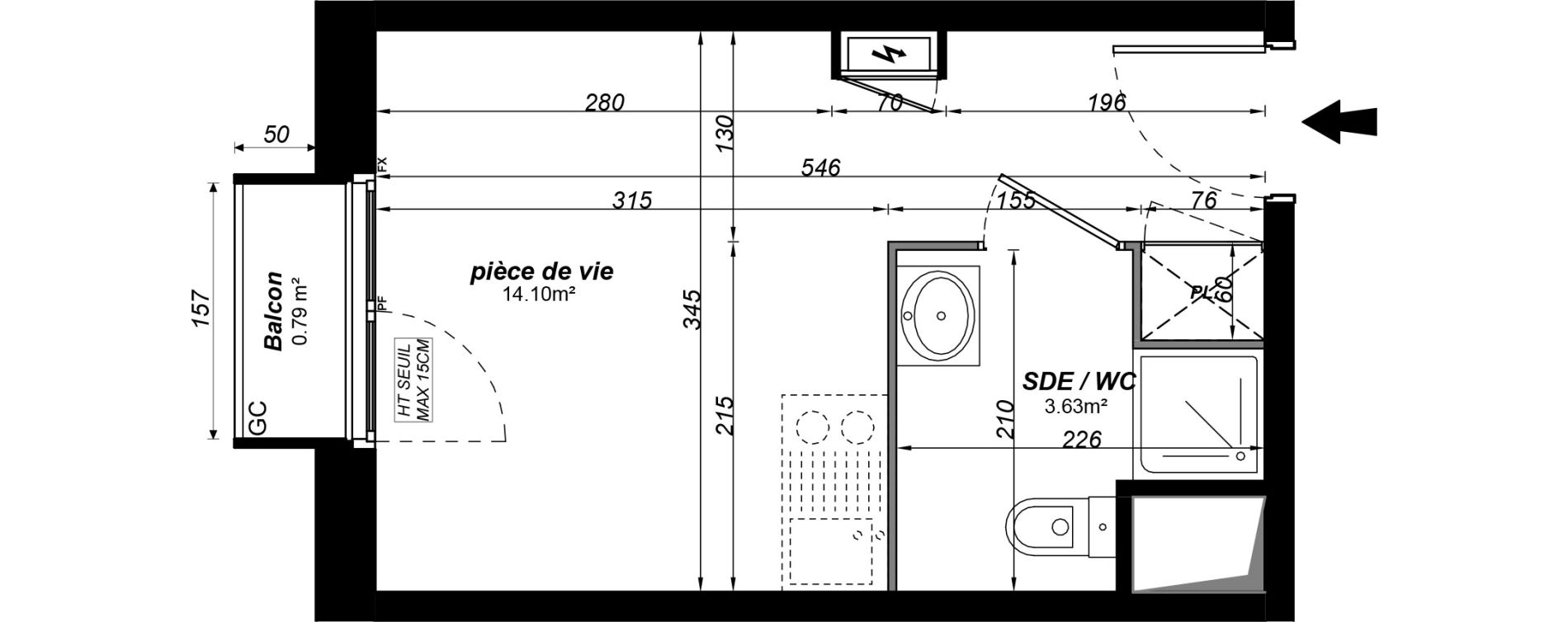 Appartement T1 meubl&eacute; de 17,73 m2 &agrave; Jou&eacute;-L&egrave;s-Tours Alouette grande bruere