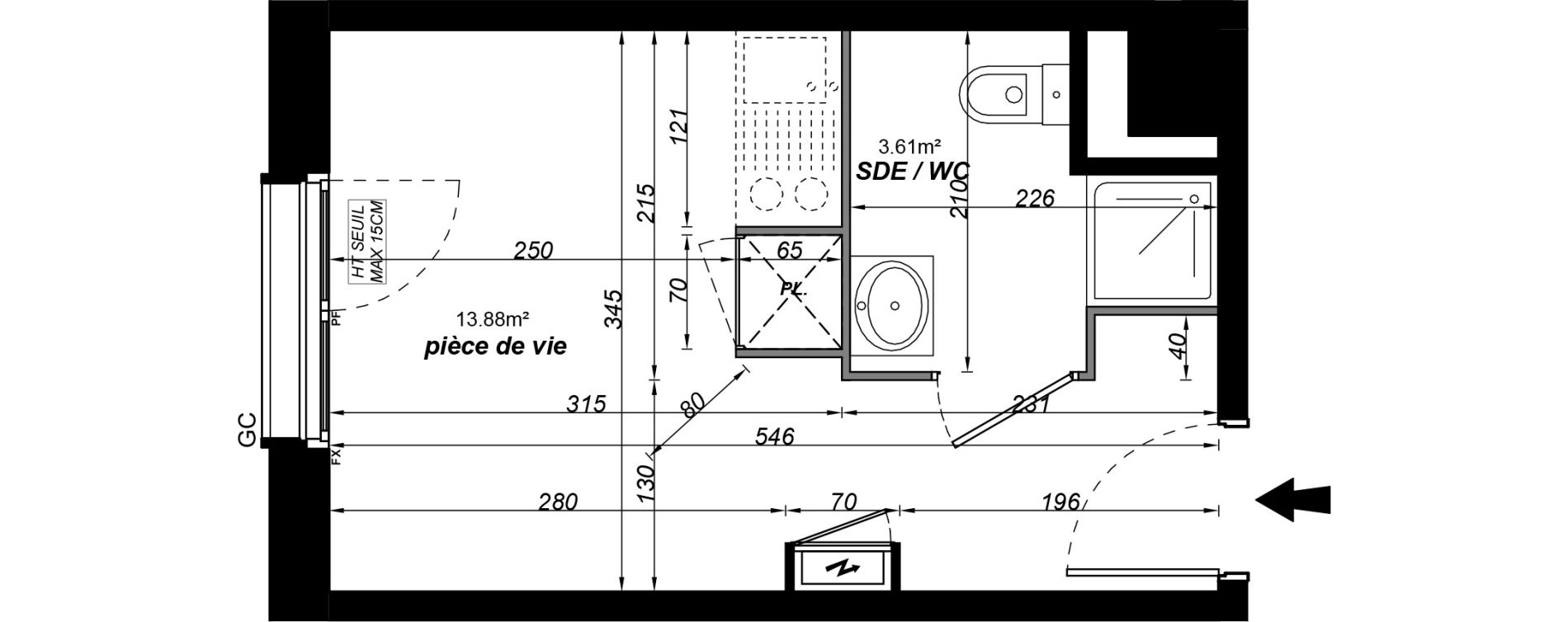 Appartement T1 meubl&eacute; de 17,49 m2 &agrave; Jou&eacute;-L&egrave;s-Tours Alouette grande bruere