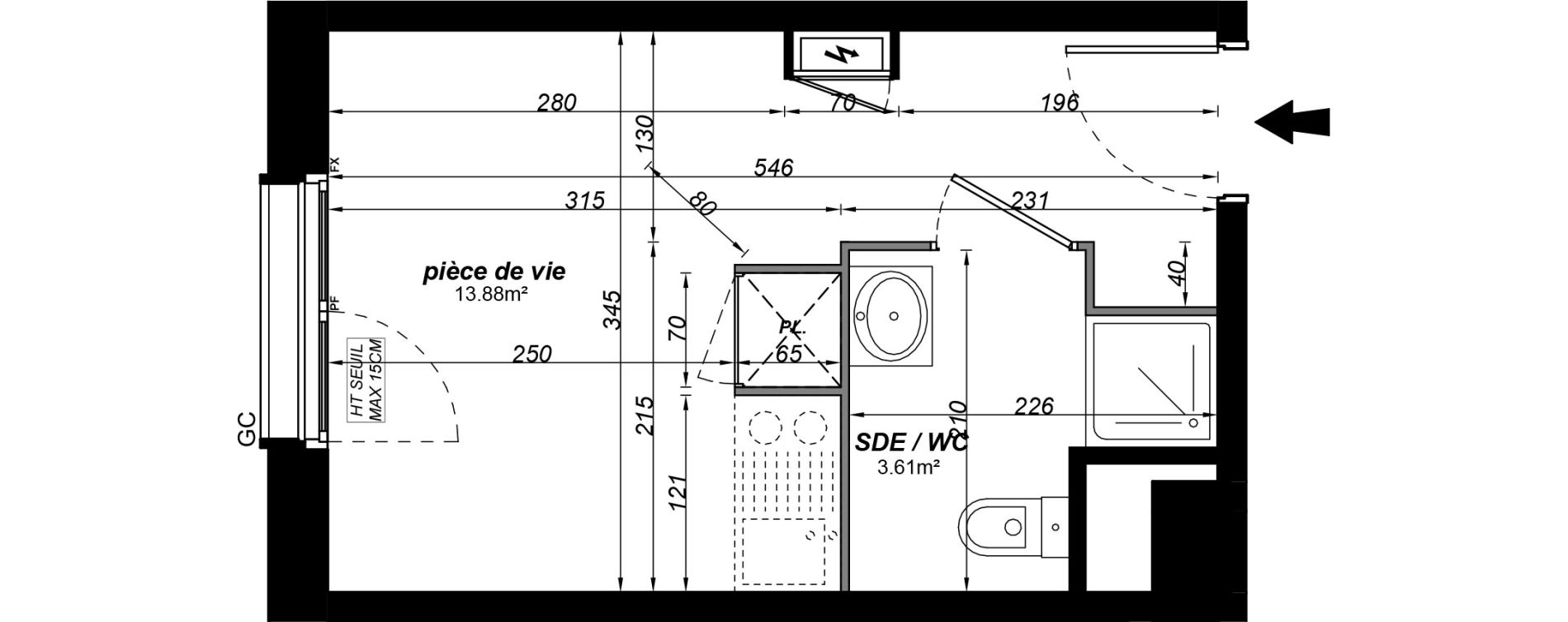 Appartement T1 meubl&eacute; de 17,49 m2 &agrave; Jou&eacute;-L&egrave;s-Tours Alouette grande bruere