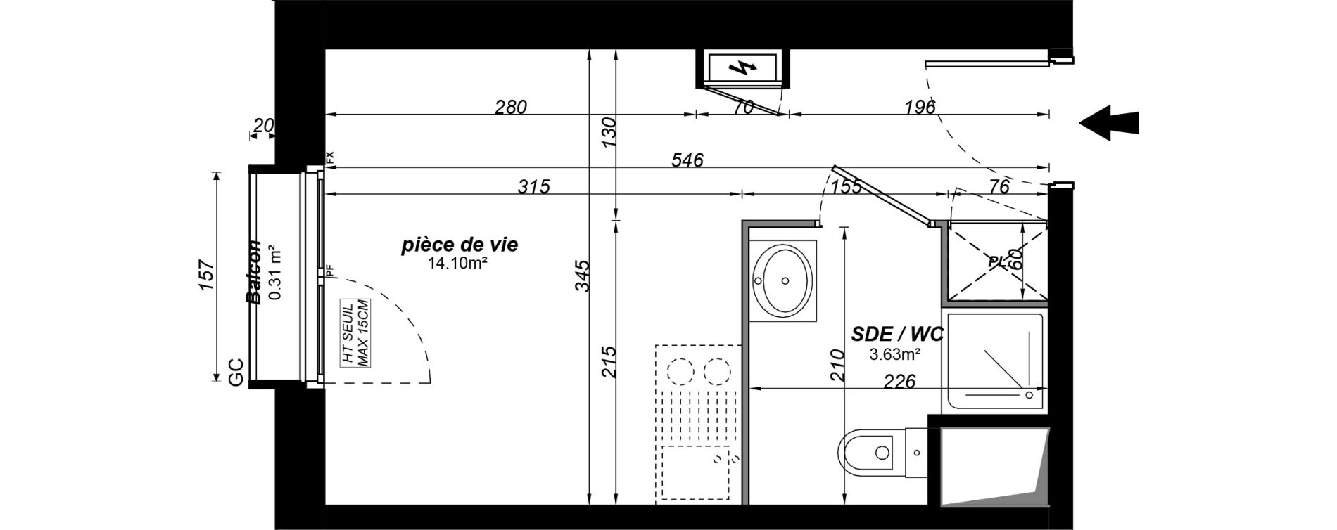 Appartement T1 meubl&eacute; de 17,73 m2 &agrave; Jou&eacute;-L&egrave;s-Tours Alouette grande bruere