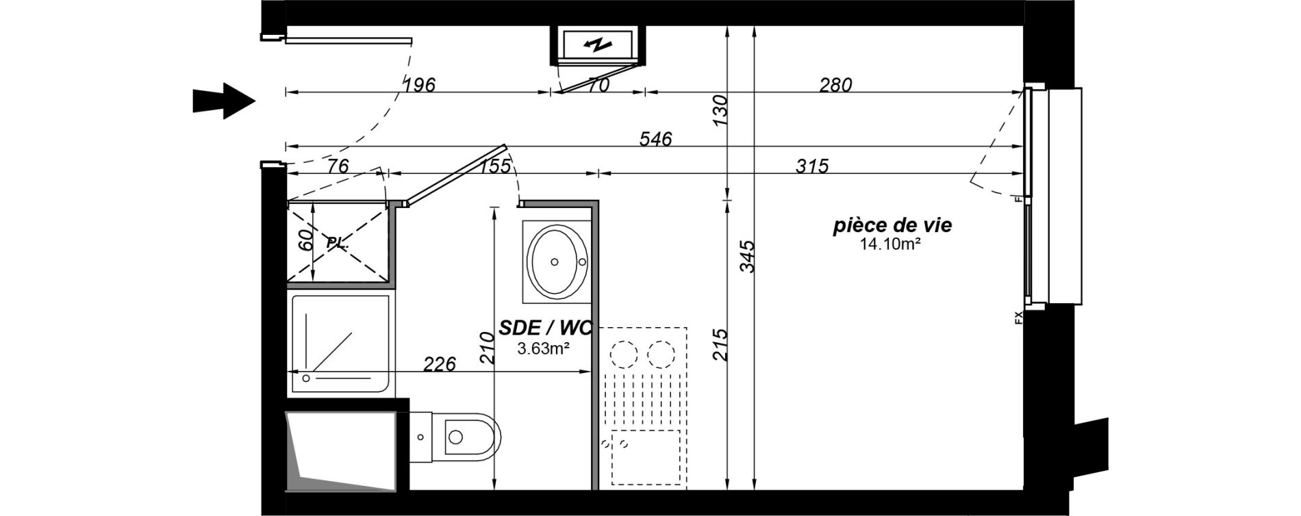 Appartement T1 meubl&eacute; de 17,73 m2 &agrave; Jou&eacute;-L&egrave;s-Tours Alouette grande bruere