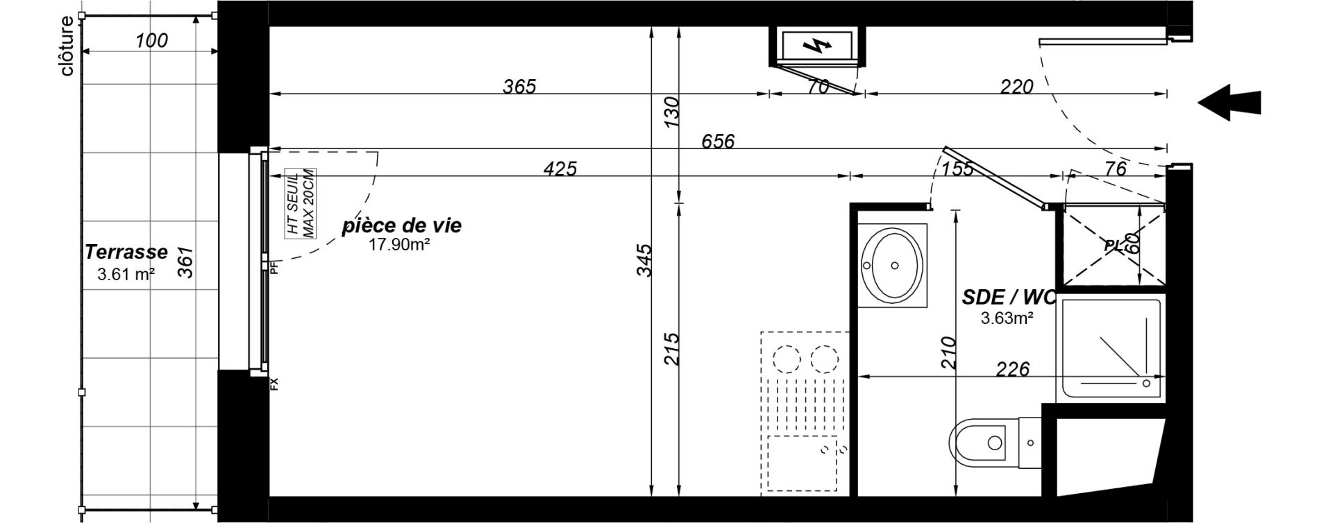 Appartement T1 meubl&eacute; de 21,53 m2 &agrave; Jou&eacute;-L&egrave;s-Tours Alouette grande bruere