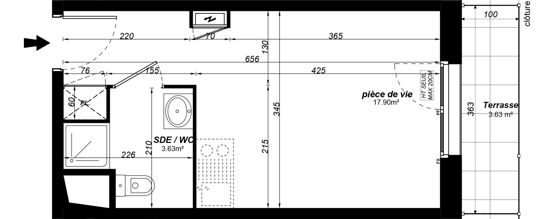 Appartement T1 meubl&eacute; de 21,53 m2 &agrave; Jou&eacute;-L&egrave;s-Tours Alouette grande bruere