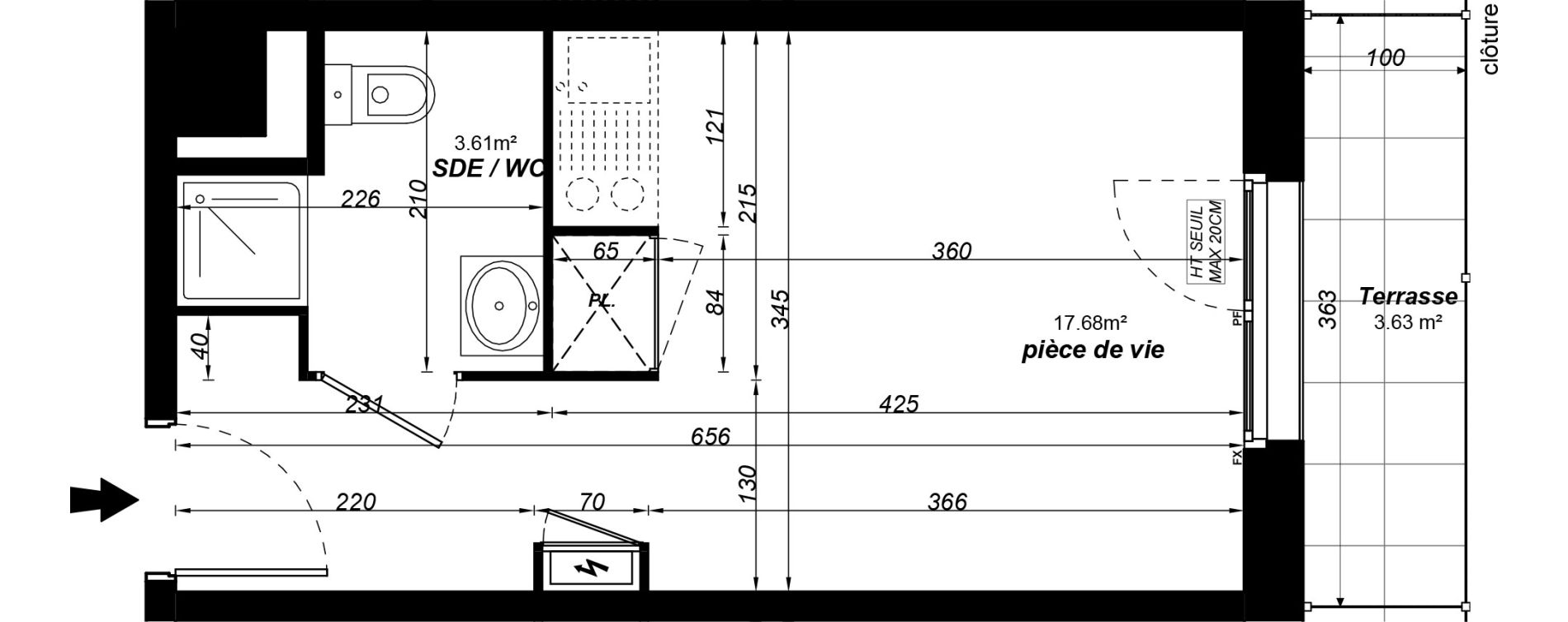 Appartement T1 meubl&eacute; de 21,29 m2 &agrave; Jou&eacute;-L&egrave;s-Tours Alouette grande bruere