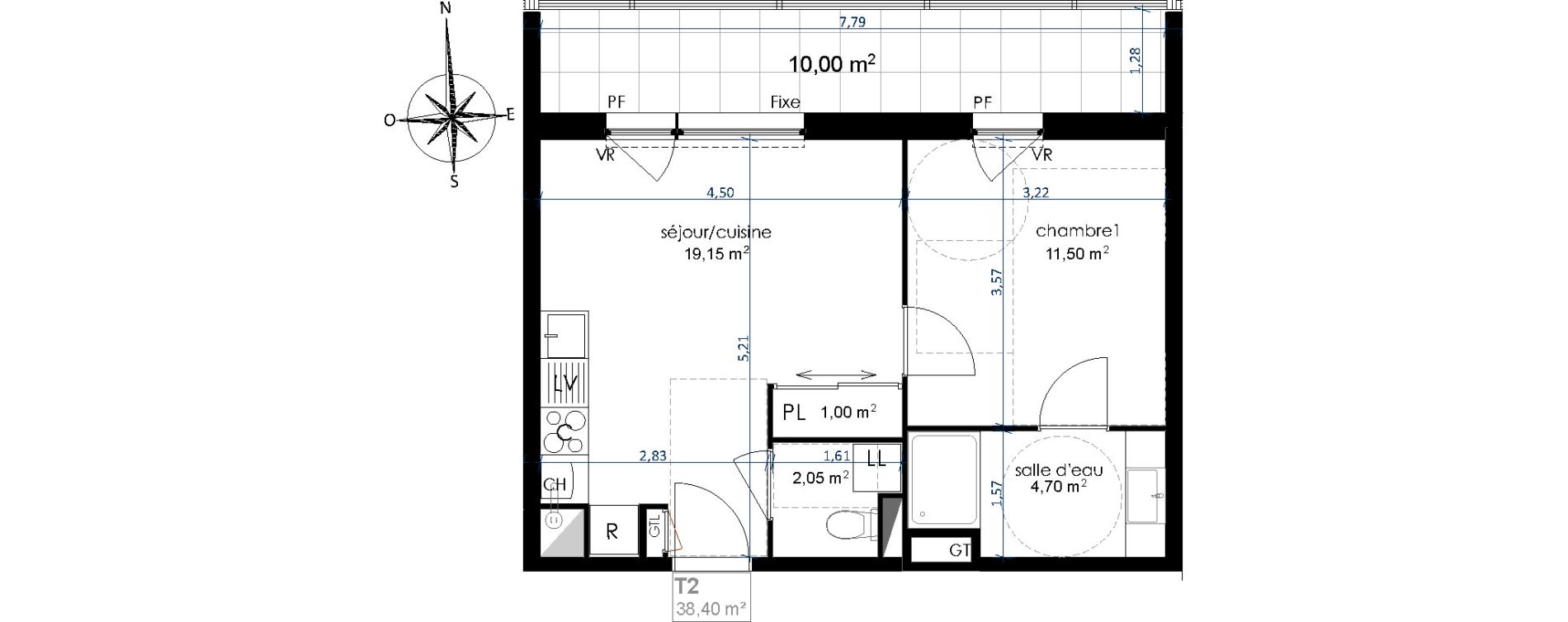 Appartement T2 de 38,40 m2 &agrave; Jou&eacute;-L&egrave;s-Tours Centre