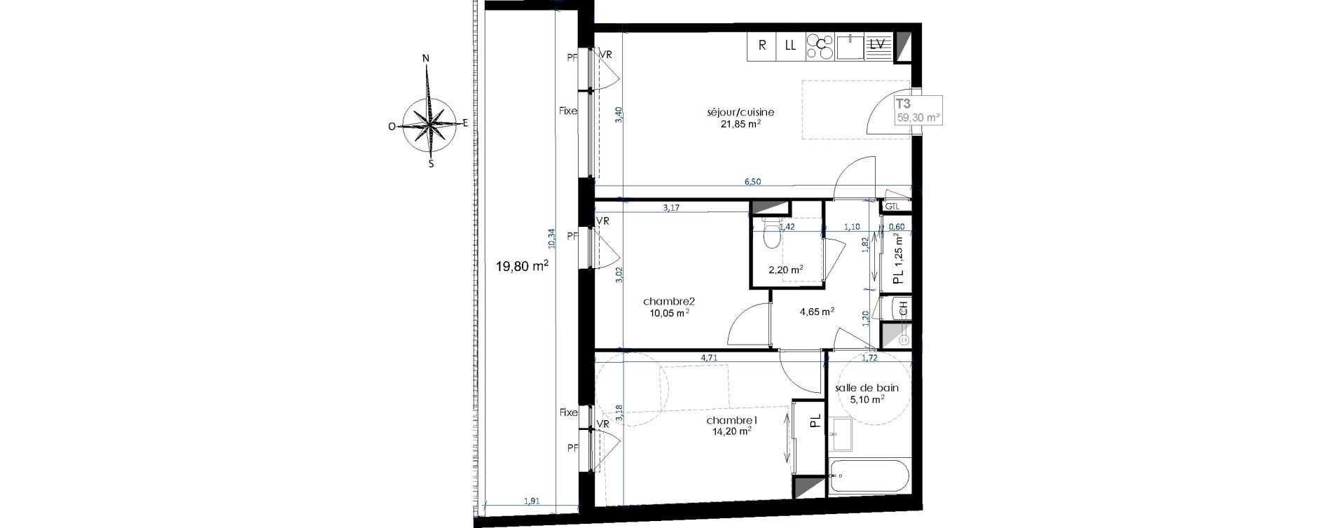 Appartement T3 de 59,30 m2 &agrave; Jou&eacute;-L&egrave;s-Tours Centre
