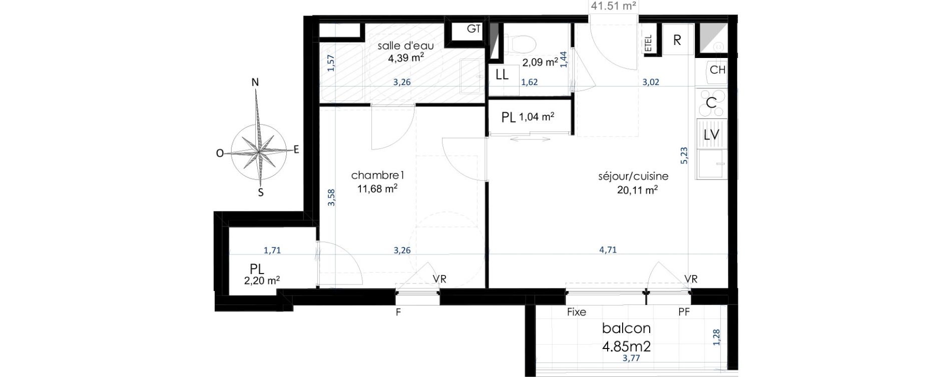 Appartement T2 de 41,51 m2 &agrave; Jou&eacute;-L&egrave;s-Tours Centre