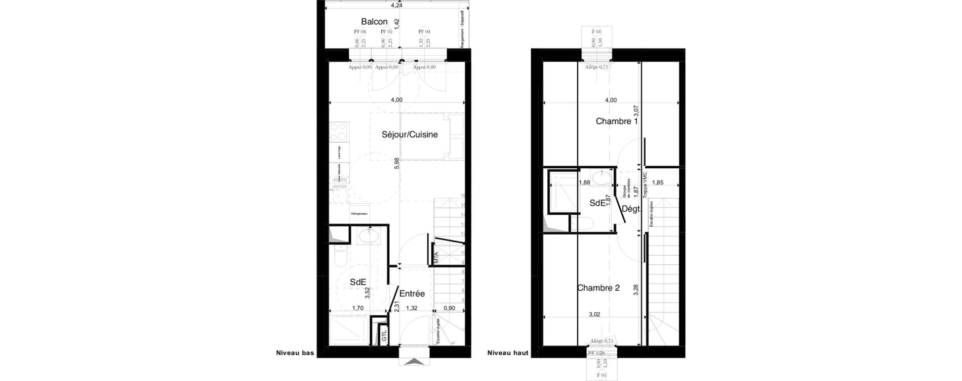 Duplex T3 de 57,06 m2 &agrave; La Riche Louis xi
