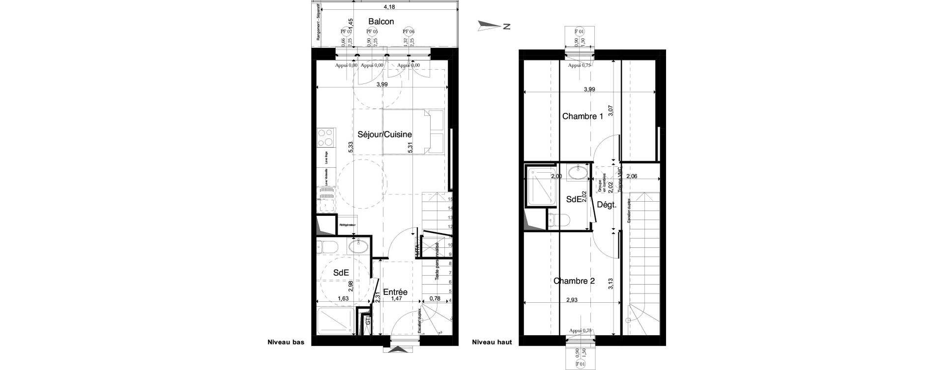 Duplex T3 de 56,48 m2 &agrave; La Riche Louis xi