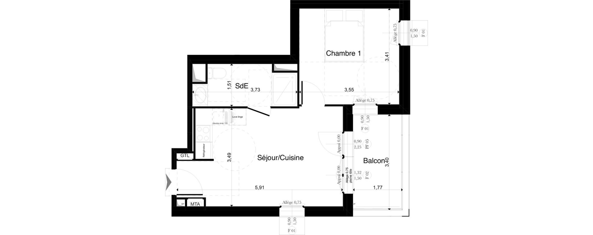 Appartement T2 de 36,30 m2 &agrave; La Riche Louis xi