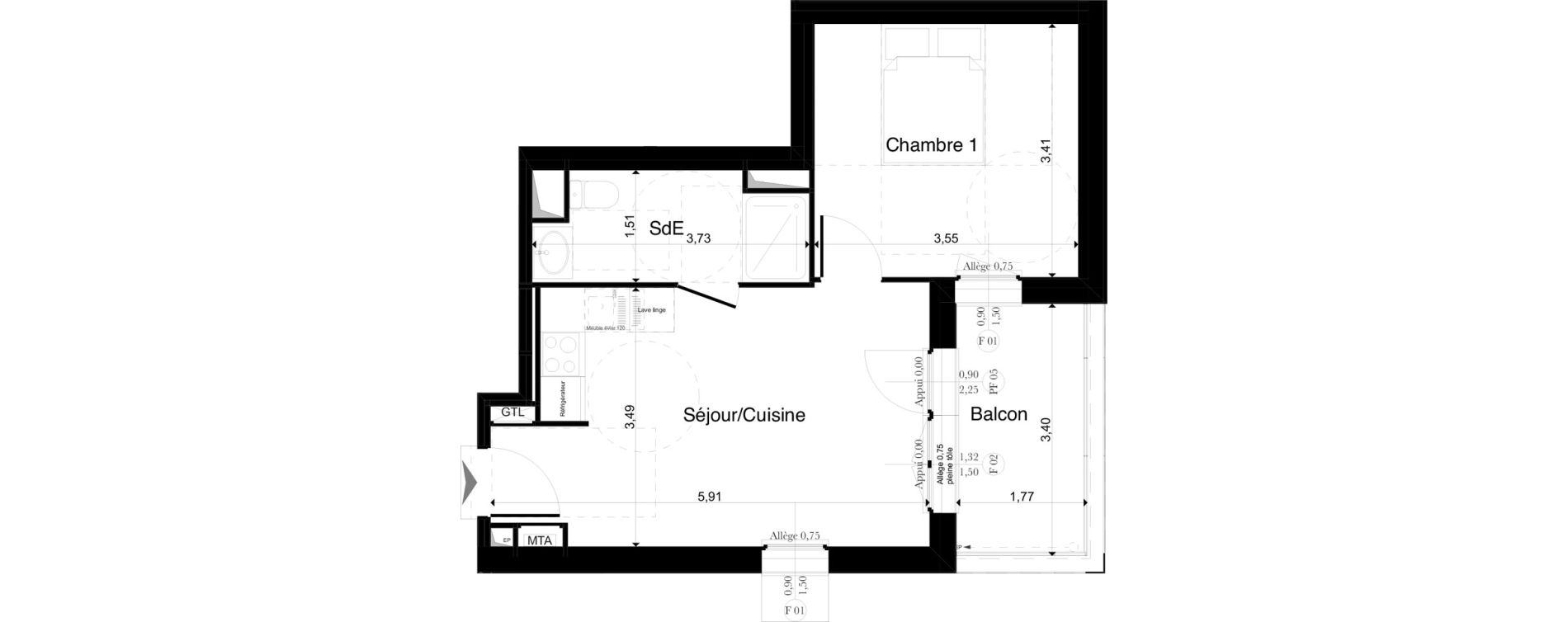 Appartement T2 de 36,33 m2 &agrave; La Riche Louis xi