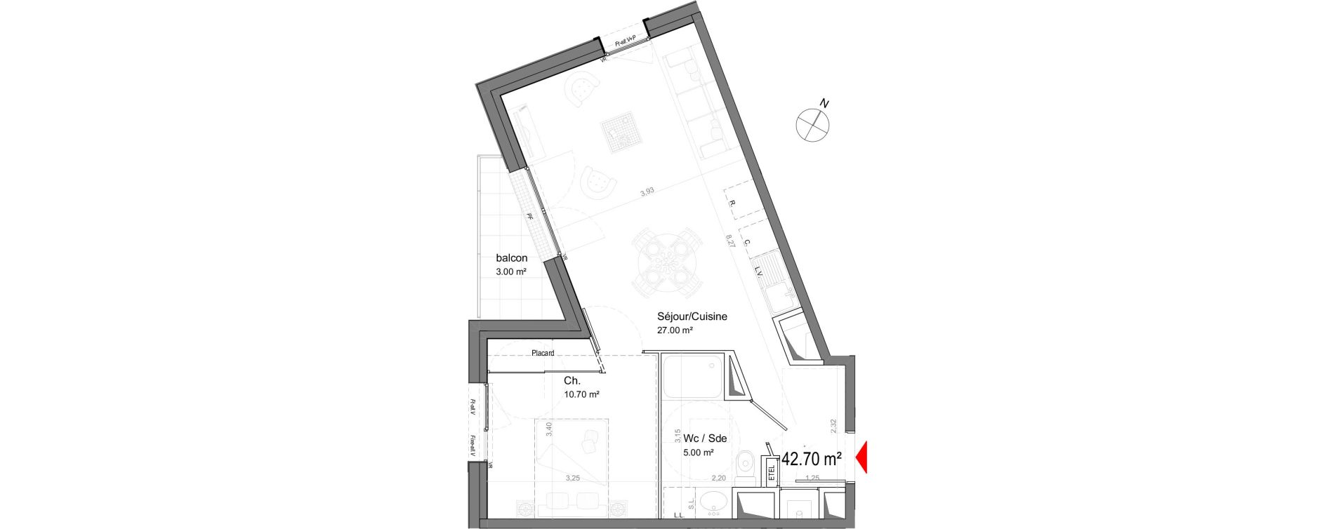 Appartement T2 de 42,70 m2 &agrave; La Riche Ronsard pagnol