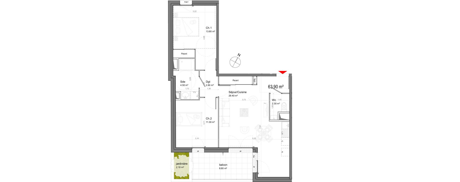 Appartement T3 de 63,90 m2 &agrave; La Riche Ronsard pagnol
