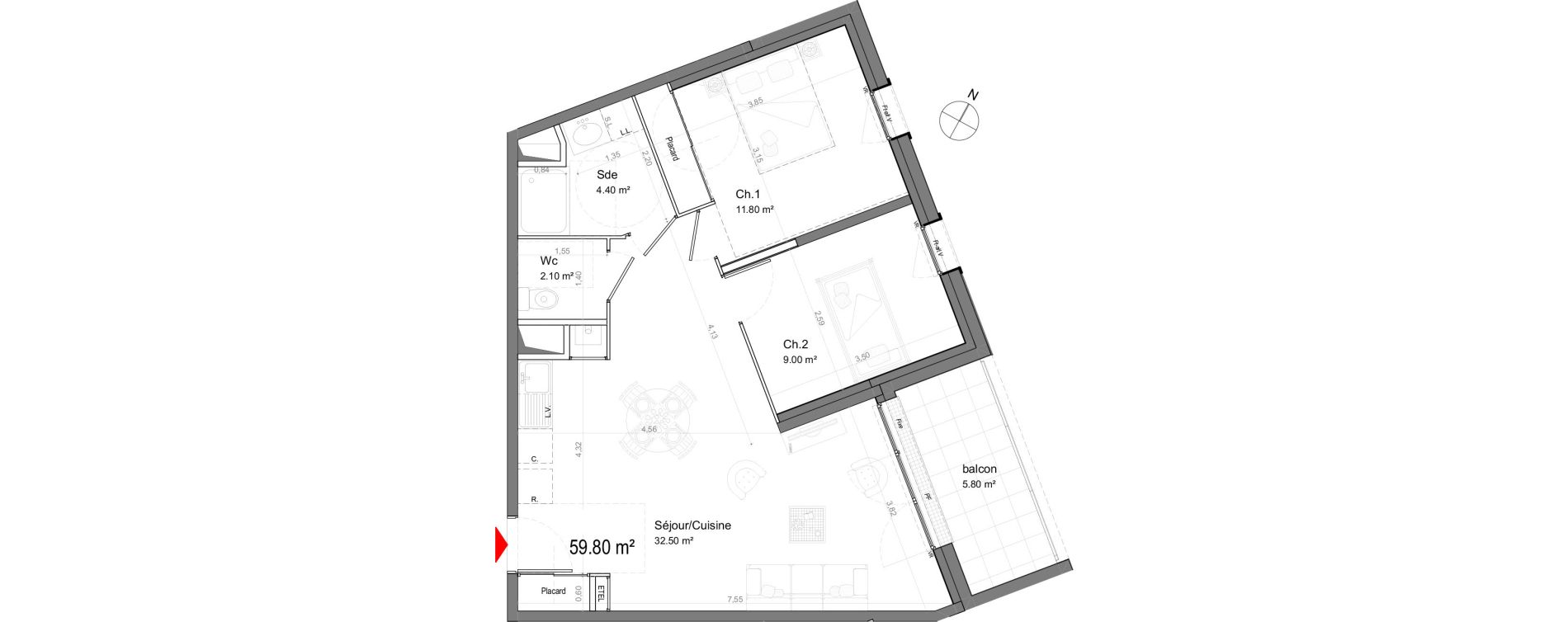 Appartement T3 de 59,80 m2 &agrave; La Riche Ronsard pagnol