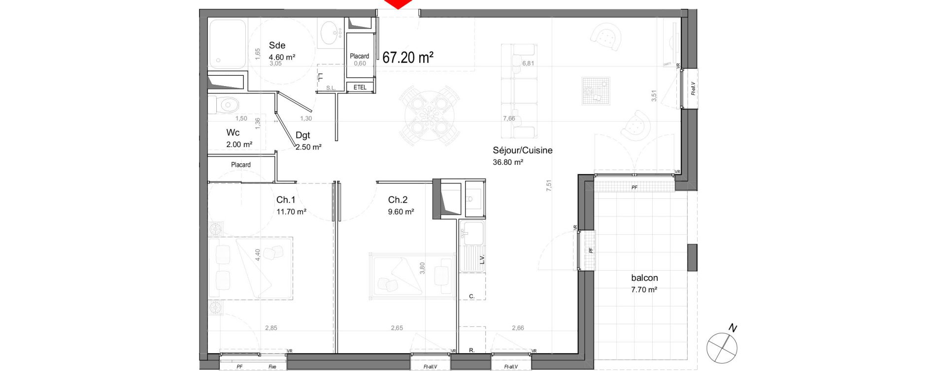 Appartement T3 de 67,20 m2 &agrave; La Riche Ronsard pagnol