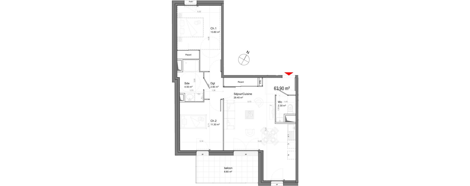 Appartement T3 de 63,90 m2 &agrave; La Riche Ronsard pagnol