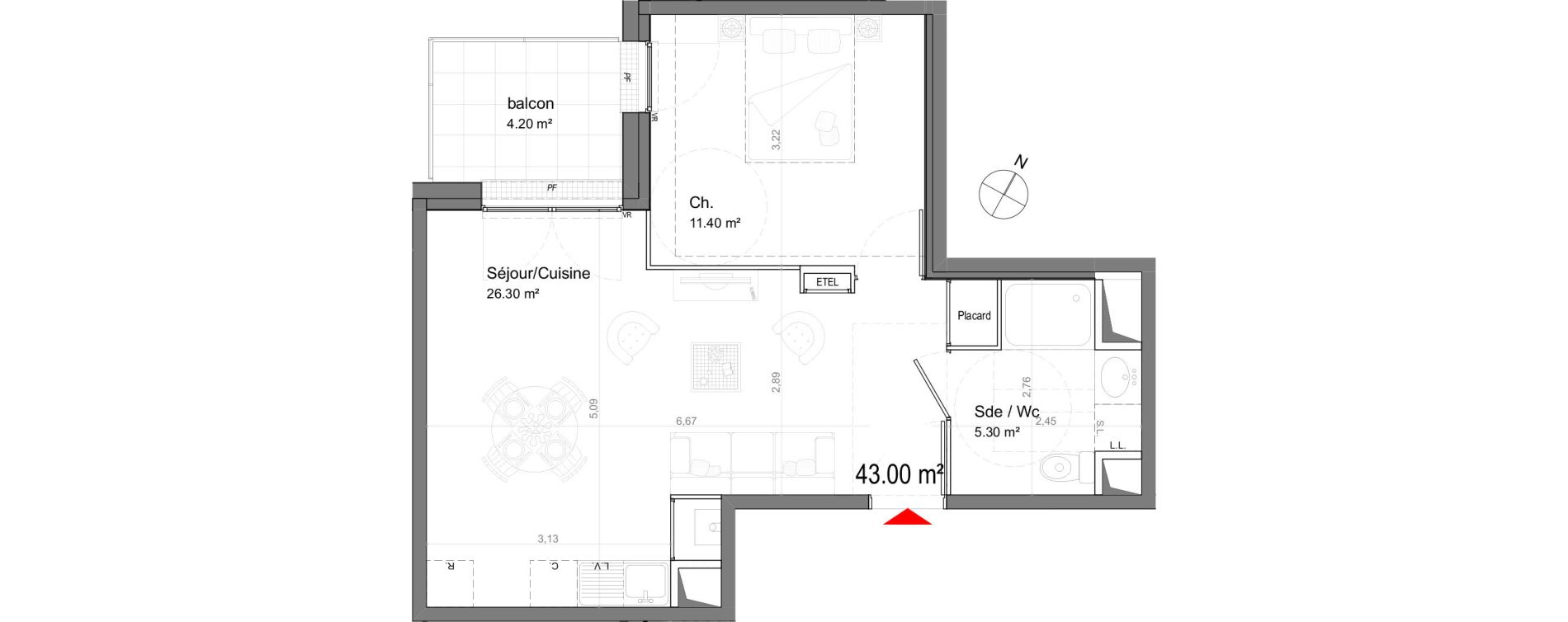 Appartement T2 de 43,00 m2 &agrave; La Riche Ronsard pagnol