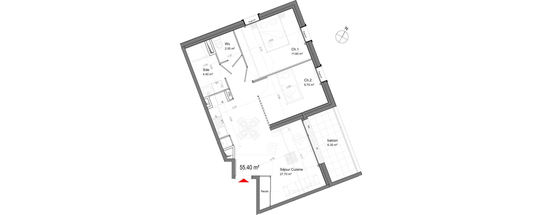 Appartement T3 de 55,40 m2 &agrave; La Riche Ronsard pagnol