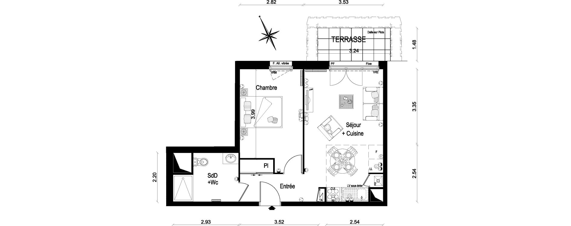 Appartement T2 de 42,49 m2 &agrave; Lar&ccedil;ay Centre