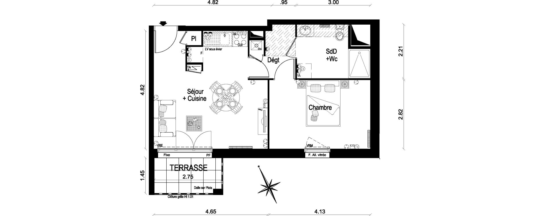 Appartement T2 de 41,48 m2 &agrave; Lar&ccedil;ay Centre