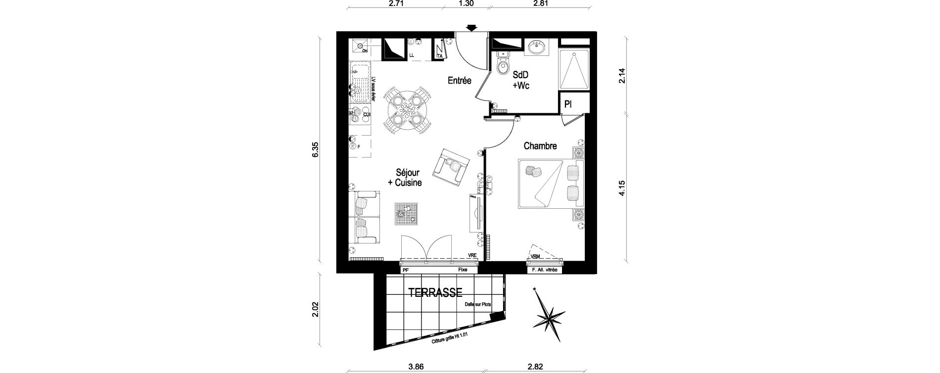 Appartement T2 de 41,24 m2 &agrave; Lar&ccedil;ay Centre